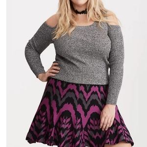 Torrid SWEATER KNIT Skater Skirt Sz 4 mini flare skirt black purple gray